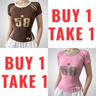2PCS) Star 58 Top Y2k Short Sleeve Streetwear Womenswear Y2k Top Streetwear Womenswear