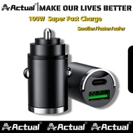 Actual Car Charger Dual Port 12-24V For Laptop Tablet Quick Charging Mobil 100W Quick Charger USB Ty