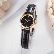 Win Watch Shop CASIO นาฬิกาข้อมือผู้หญิง รุ่น LTP-1094Q-1A สายหนังแท้สีดำ หน้าปัดดำ (สินค้าขายดี) มั่นใจ ของแท้ 100% ประกันศูนย์ 1 ปีเต็ม