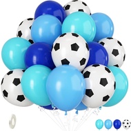 30pcs Soccer Latex Balloon Blue Black,Soccer Print Balloon Set for Boys Kids Football Euros Football