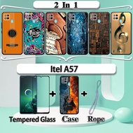 2 IN 1 Itel A57 A57 Pro Case with Tempered Glass Screen Protector Music