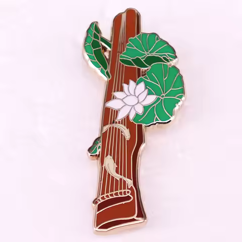 Chinese style Guqin Guzheng Enamel Pin carp lotus brooch gift jewelry Accessorize your jacket bag