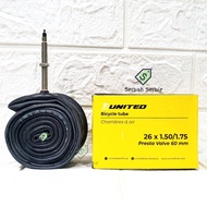BICYCLE INNER TYRE 26X1.50 26X1.75 UNITED 1.75 26 X 150 175 MTB PRESTA VALVE FRANCE SMALL NEEDLE VAL