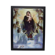 G to G Catholic Christian 3D Holy Image Framed Wall Picture - Mother Mary, Jesus and Angels