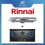 RINNAI RH-S259-SSR-T 90CM SLIMLINE HOOD + RINNAI RB-3CGN 3 BURNER INNER FLAME GLASS GAS HOB