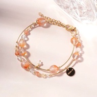 聚寶盆紅兔毛白水晶太陽石14K包金雙圈手鍊 禮物