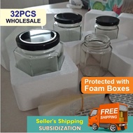 【Shipping Subsidy】32pcs  Food Grade, Air Tight 380ml 280ml 180ml Hexagon 200ml Round  Glass Jar (Pac