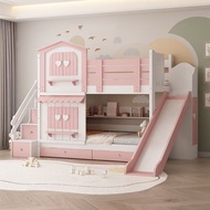 [PRE ORDER] HOMIE Kids House Design Double Decker Solid Wood Bed Frame Upper Bunk Bed Dormitory Bed 