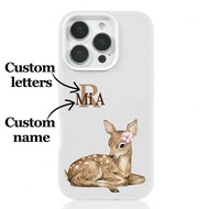 1pc Customizable Lucky Letter & Name Design Phone Case With Elegant Deer & Floral Pattern, Suitable 