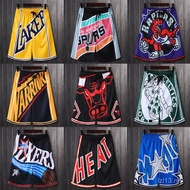 Men Retro Sports Shorts: Lakers, Warriors, Grizzlies, Raptors, Spurs, Heat, 76ers Uniform Shorts, Ba