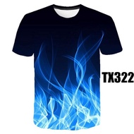 3D blue red flamed T-shirt men's ladies T-shirt 3D T-shirt black Tshirt casual shirt short sleeve sh