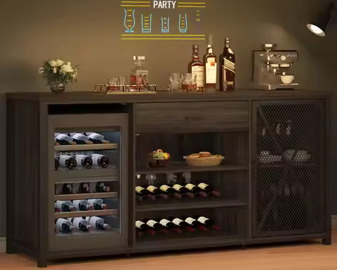 BestsellerBestsellerBest Seller! 70.9” Bar Cabinet with Fridge Space, Long Liquor Cabinet with Wine 