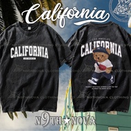 24h Shipping N9THNOVA California Bear Pure Cotton Washed T-Shirt, Unisex, Street Retro Style