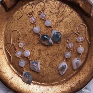 14KGF 苔紋瑪瑙 灰月光石 藍月光石 耳環 Moss Agate earrings