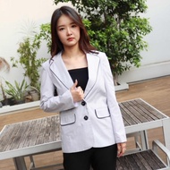 Jas ATASAN Blazer Wanita Right Apparel Warna Coraj Abu Kotak dan Putih PDH Formal Lengan Panjang Ke