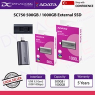 ADATA SC750 500GB / 1 TB External SSD - USB 3.2 Gen2 (USB 10Gbps)