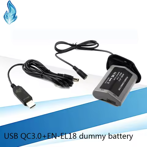 Suitable for Nikon D4 D5 D4S D6 SLR camera EN-EL18 USB QC3.0 dummy battery 12V adapter