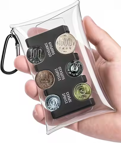 Portable Coin Organizer, Portable Plastic Coin Holder, Multi-Slot Japanese & Korean Currency Storage