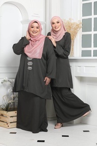 Baju Kurung Kebarung Olive Green Ironless Saiz S-5XL Plain Loose (Plus Size) Ready Stock Baju peremp