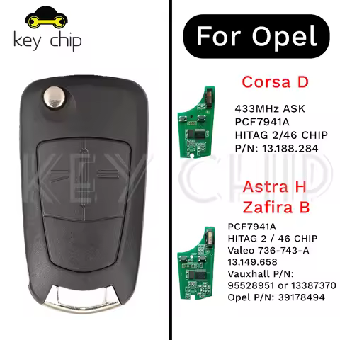 Corsa D Astra H For Zafira B 13.188.284 Flip Remote Key For Opel / Vauxhall 433MHz ASK PCF7941A / HI
