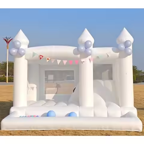 13FT White Bounce House Castle with Ball Pits and Slides for Big Outdoor Inflatable Party Supplies a