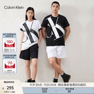 Calvin Klein Jeans【明星同款】夏季男女情侣ck纯棉印花圆领短袖T恤J318471 BEH-黑色 L  （推荐150-165斤）