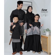 Set Family Kurung Sara Black Baju Kurung Moden Hitam Ibu Anak Set Sedondon Baju Raya
