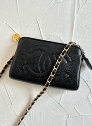 絕版古董包 Chanel黑色魚子醬牛皮斜背包 單肩包 側背包 中古包