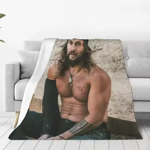 Jason Momoa Blankets Flannel Summer Movie Actor Breathable Super Soft Throw Blankets for Sofa Outdoo