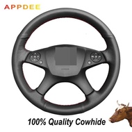 Hand-stitched Black First Layer Real cowhide  Leather Steering Wheel Cover for Mercedes Benz W204 C-