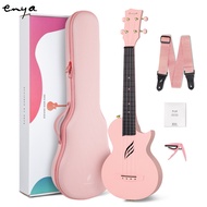 Enya Concert Ukulele Nova U 23’’ Carbon Fiber Travel Ukulele with Beginner Kit includes online lessons, case, strap, capo(Pink)