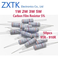 CHIP IC 50PCS Carbon film resistor 5% Ohm 1W 2W 3W 5W 91R-910R 100R 120R 150R 180R 200R 220R 240R 27