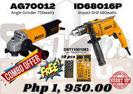 COMBO Ingco Angle Grinder &amp; Impact Drill (FREE 10 pcs 1/8 Drill Bits)