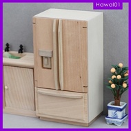 [Hawal] Dollhouse Mini Refrigerator Wooden Furniture 1/12 Model Dollhouse Accessory Realistic Mini Fridge for Life Scene Decoration