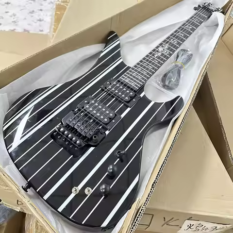 US Warehouse Bullhead Shape A7X Electric Guitar Black White Striped Finish Rosewood Fingerboard 24 F