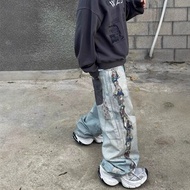 I6YYY GrailzProjectVibe Multi-Key Chain Heart Digital Print Distressed Men Women Jeans