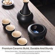 [svzfjuv] Ceramic Sake Set with Warmer Pot 4 Cups Sake Bottle Warming Bowl Creative
