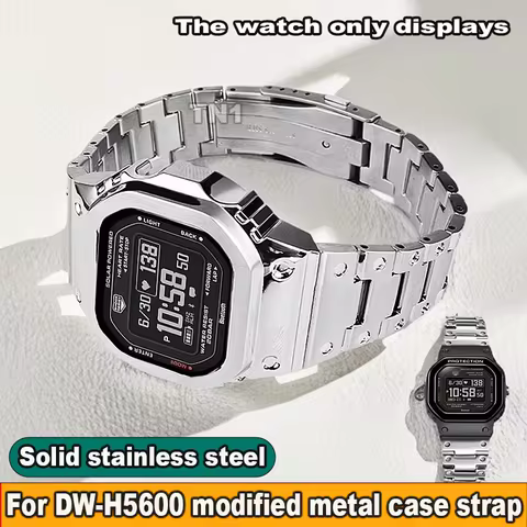 For Casio Small Square DW-H5600 Watch Set Men's Modified Metal Steel Watch Case Stainless Steel Watc