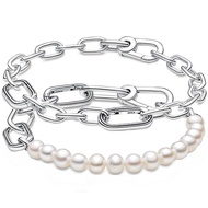 Original Small Freshwater Cultured Pear Link Chain Bracelet 925 Sterling Silver Bangle Fit Europe Bead Charm Diy Jewelry