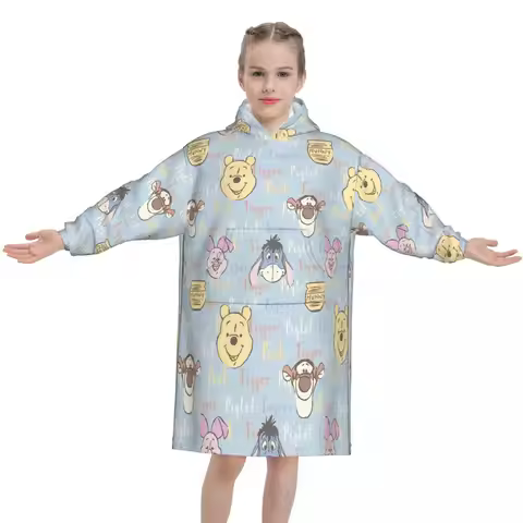 Winnie The Pooh Accessories Pajamas Blanket Hoodie Wearable Sweatshirt Blanket Warm Gifts for Childr