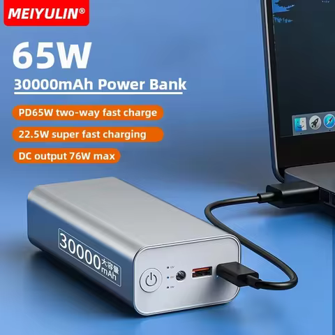 For Laptop 30000mAh Large Capacity Power Bank Portable USB C PD65W DC Fast Charging External Spare B