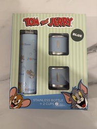 Tom and Jerry 藍色不鏽鋼水瓶+杯子套裝  Blue Stainless Steel Bottle + Cups Set