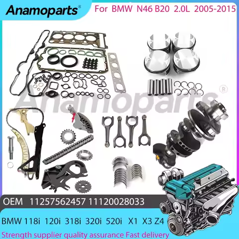 Fits for 05-15 BMW 118i 120i 318i 320i N46 B20 2.0L engine timing chain crankshaft Full gasket reass