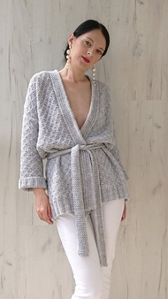裹身開衫 灰色針織外套 和服開衫 針織毛衣外套 女
