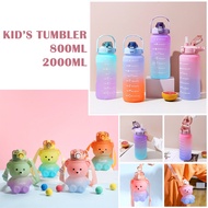 800/ 2000ml Colour Change Kid Tumbler Sippy Cup Training Cup Baby Cute Gradient Bottle Kid Drinking Water Suction Bottle