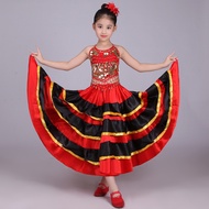 Girls Spanish Flamenco Skirt Gypsy Belly Dancer Performance Costume Set 4-11 Years