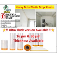 Ultra Heavy Duty 30 µm Pre-Taped Plastic Drop Sheet Roll For Dust Prevention | Painting | Construction | HIP