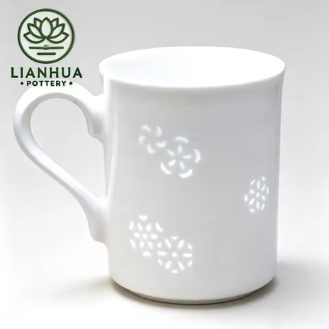 LIANHUA POTTERY Linglong Porcelain Mug 350ml Handcrafted Moonlight Flora Motif Design Luxury Wedding