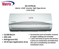 Matrix Aircon Shop PH - Mx-CS70L2A Matrix 2.5HP Inverter Split Type Aircondition (Unit Only) - Home Appliances - Powerful Cooling, Energy Efficiency, Quiet Operation - Suitable for Large Rooms, Eco-Friendly Refrigerant, Easy Installation.