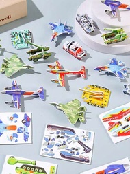 10入組有趣的紙板3D坦克和飛機拼圖DIY教育玩具，適用於親子互動，學生禮物，生日派對禮物(隨機款式)